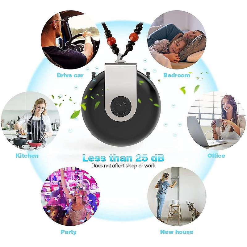 Mini Air Purifier Necklace for All Ages, Adults and Kids Black+silver