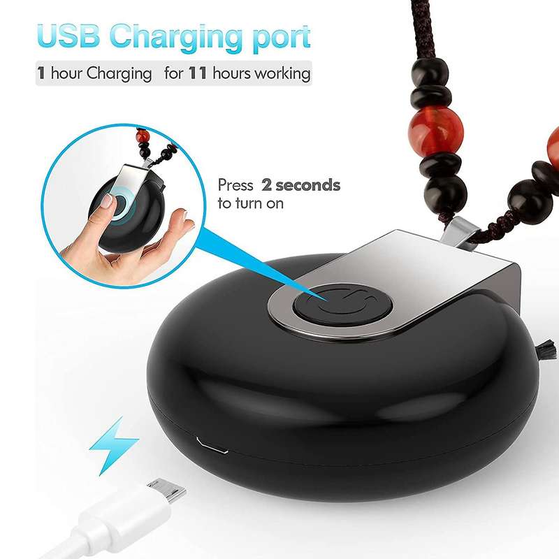 Mini Air Purifier Necklace for All Ages, Adults and Kids Black+silver