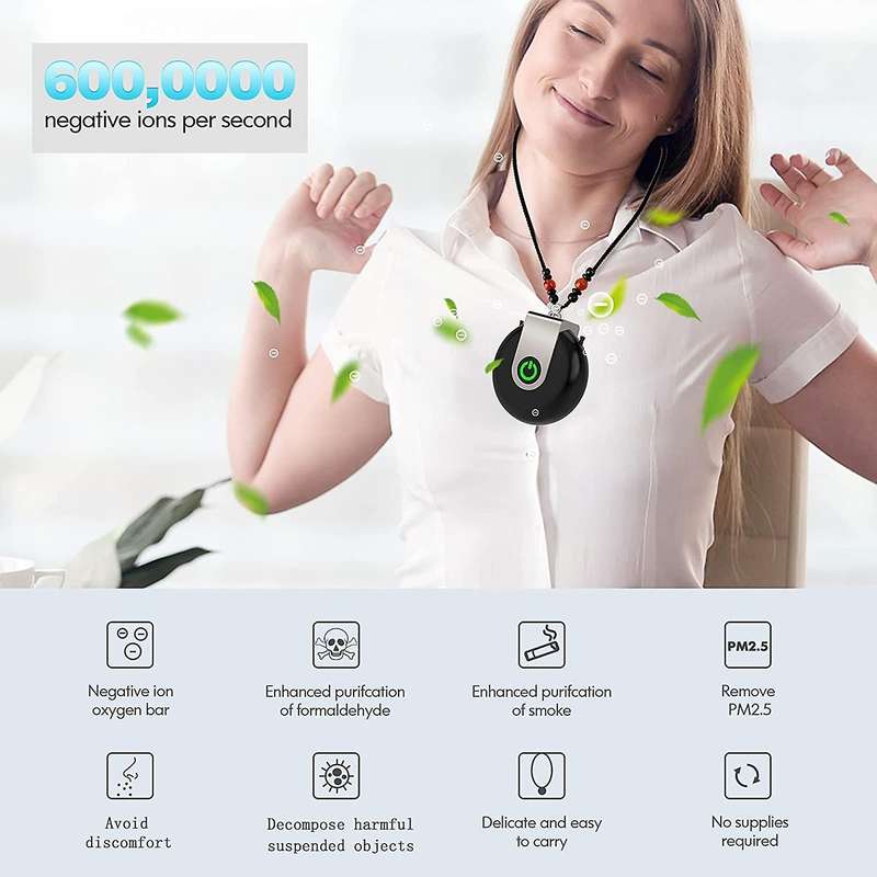 Mini Air Purifier Necklace for All Ages, Adults and Kids Black+silver