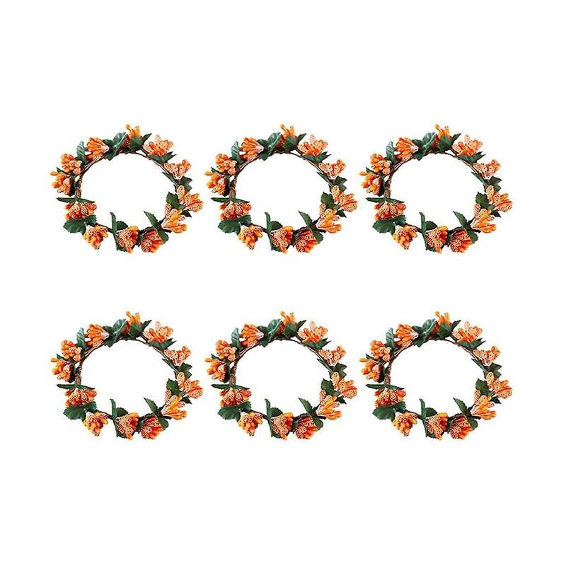 6 Pcs Orange Berry Candle Rings Wreath Mini for Party,table Decor