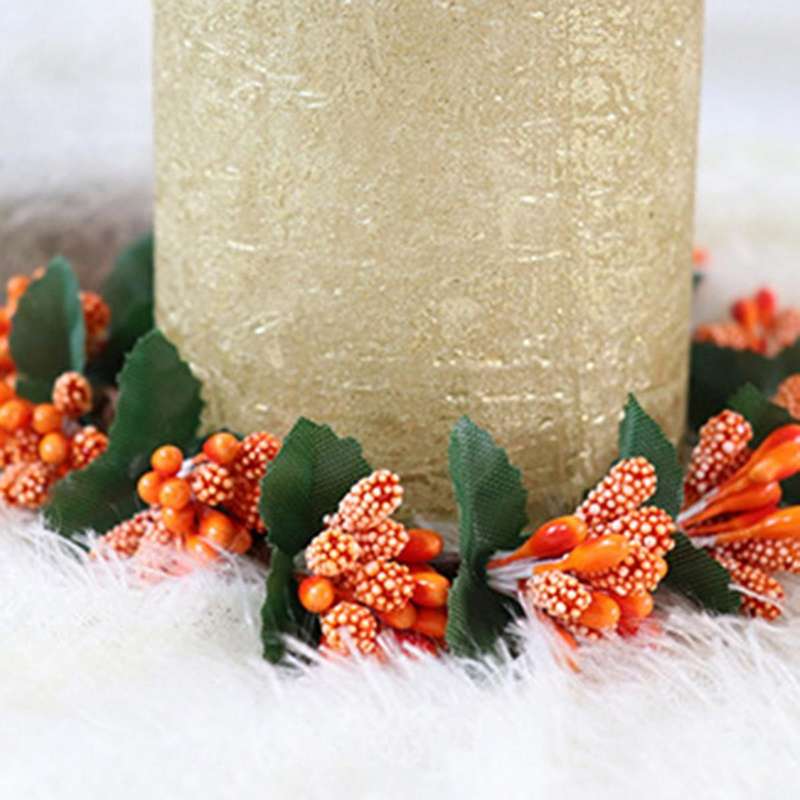 6 Pcs Orange Berry Candle Rings Wreath Mini for Party,table Decor