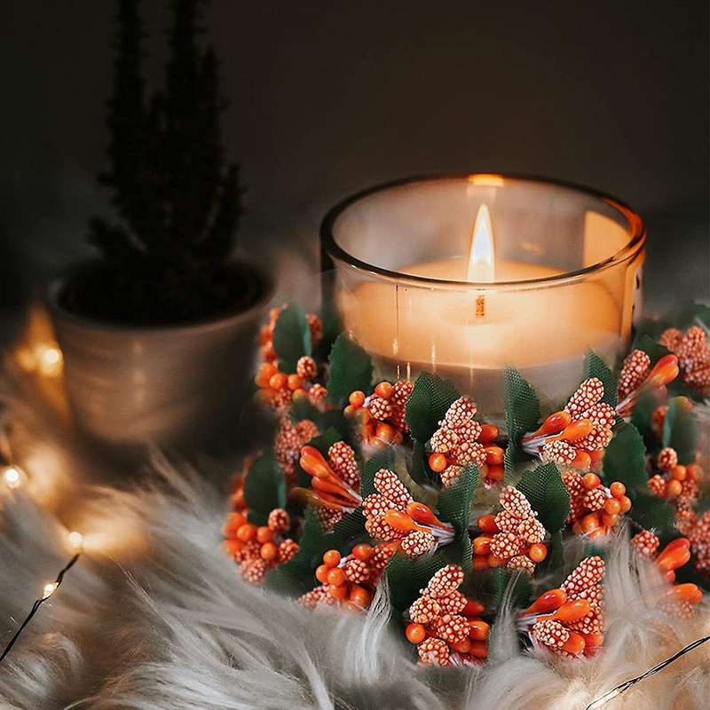 6 Pcs Orange Berry Candle Rings Wreath Mini for Party,table Decor