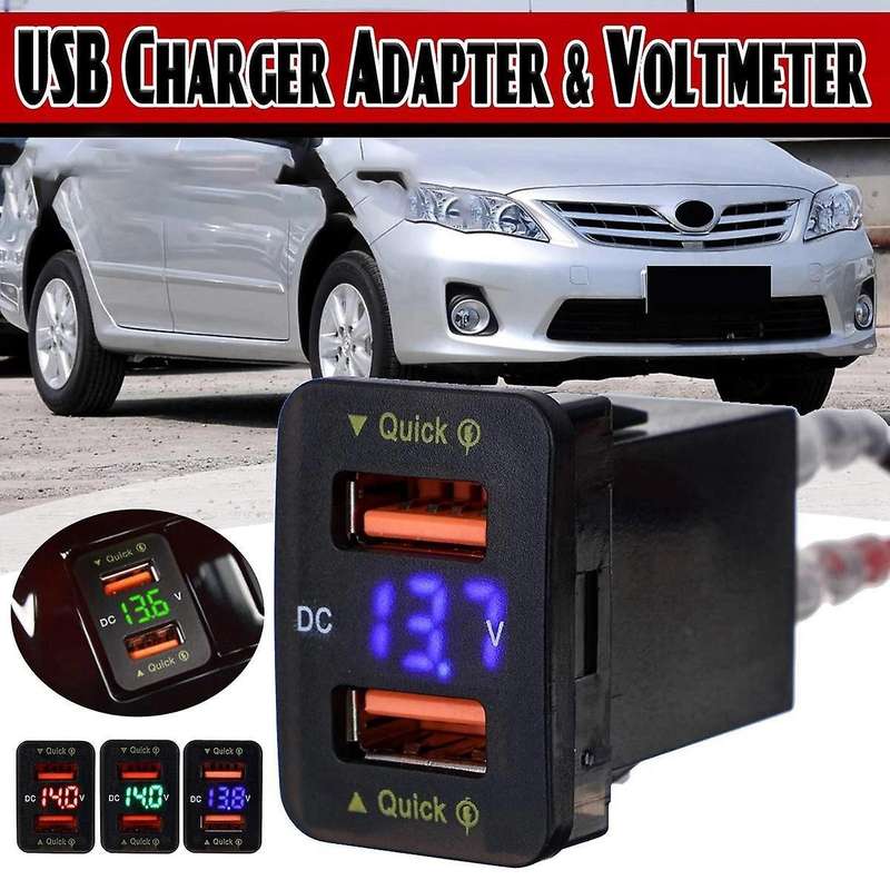 36w Car Charger Qc3.0 Adapter for Toyota Hiace Prado 22x44mm Blue