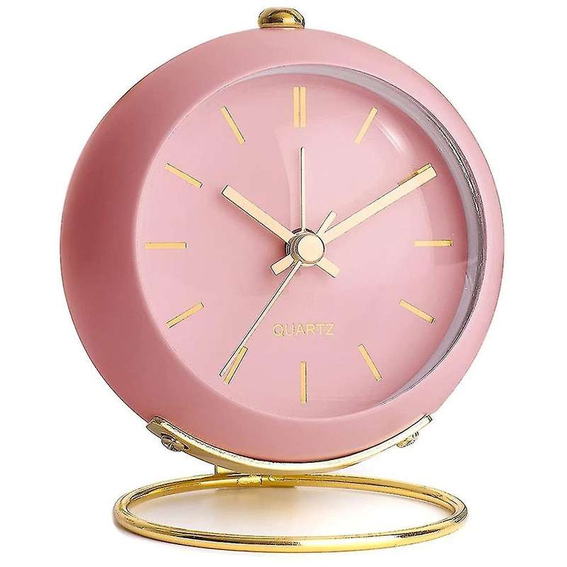 Battery Operated Desk Alarm Clocks with Light,retro Silent Pink