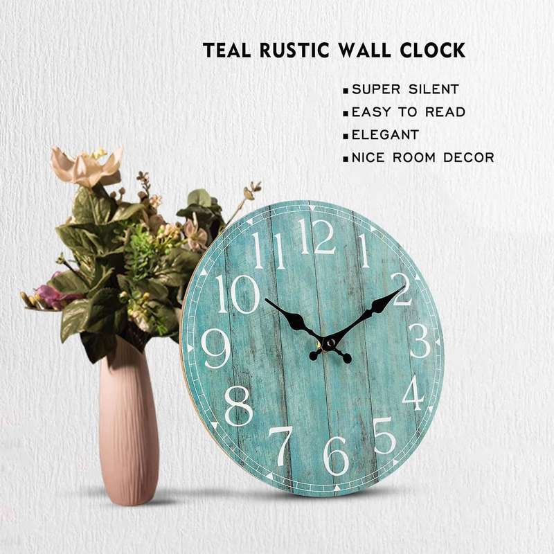 Wall Clock,10 Inch Teal Silent Non-ticking Kitchen Clock Decor