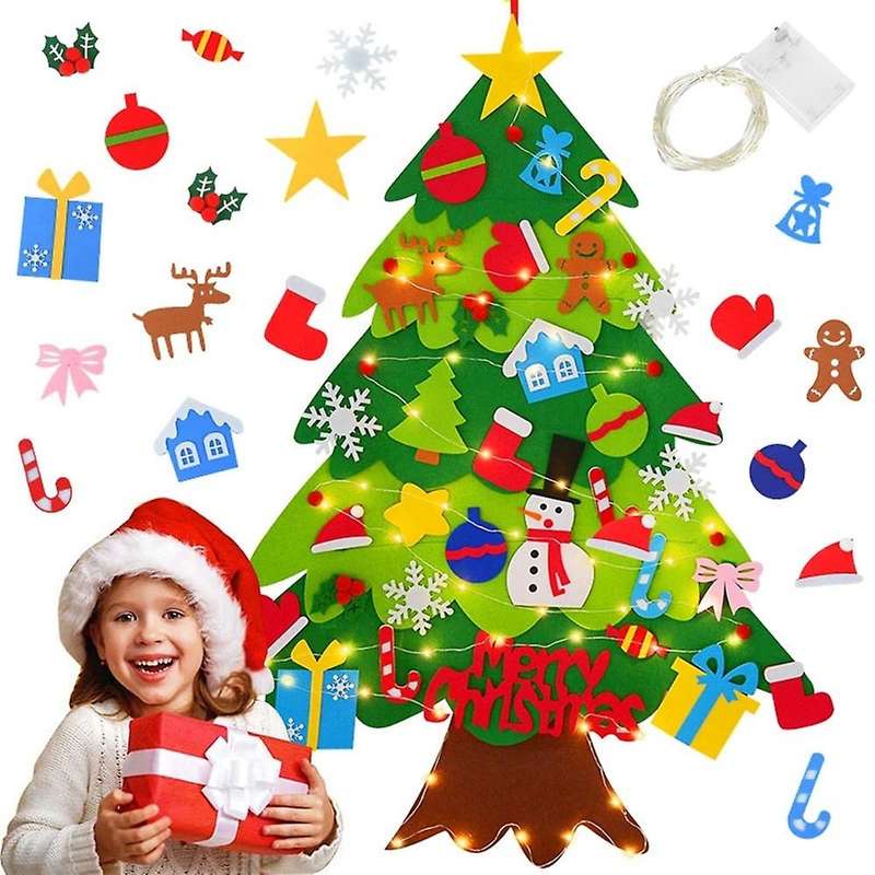 Diy Felt Christmas Tree with Led Light New Year Kids Gift Toys