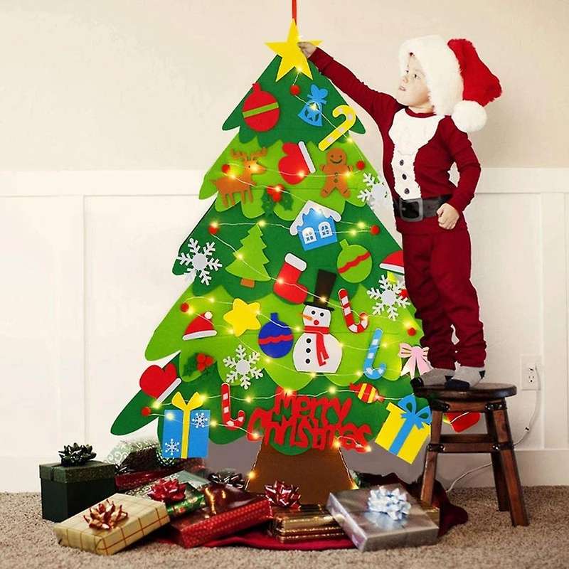 Diy Felt Christmas Tree with Led Light New Year Kids Gift Toys