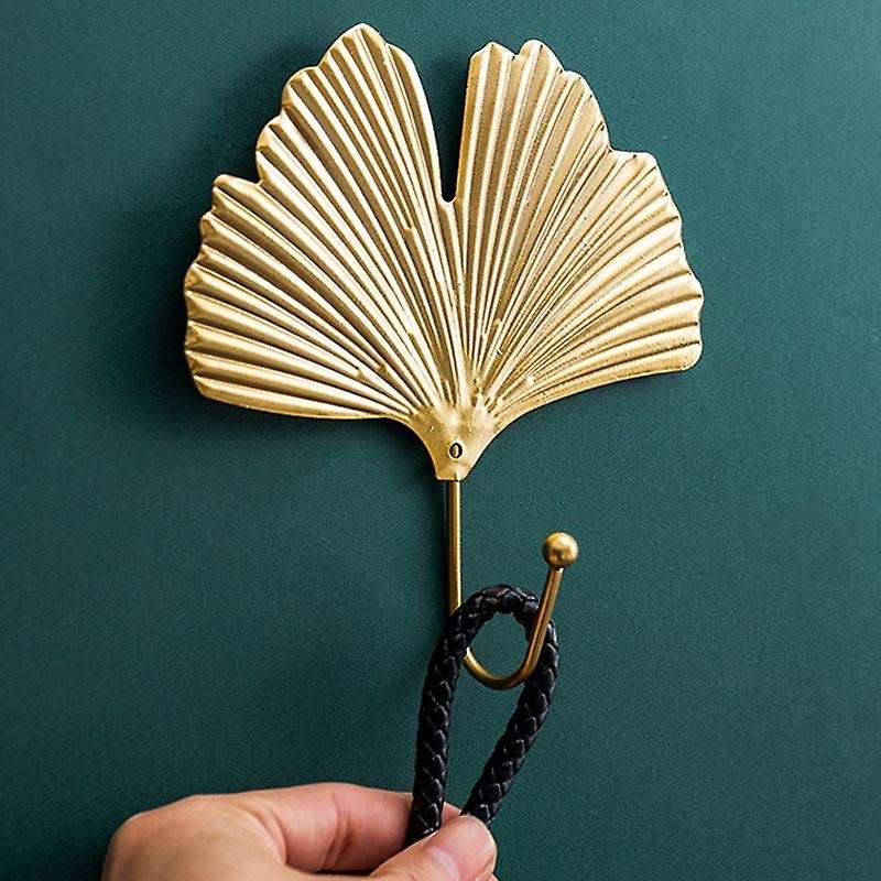 Wall Hooks No-punch Wall Hanger Coat Key Hook Iron Art Golden Leaves