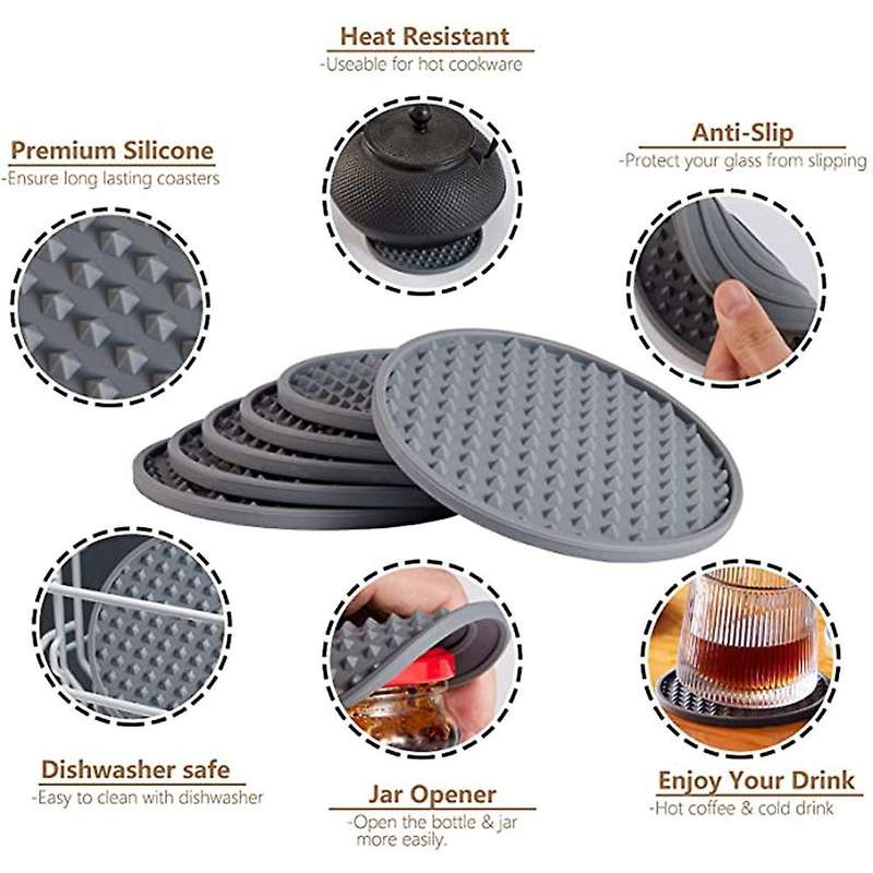 6pcs Silicone Coaster, Drink Coaster with Holder (dark Blue)