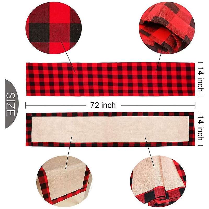 72inch Reversible Burlap & Cotton Table Runner, Black and Red