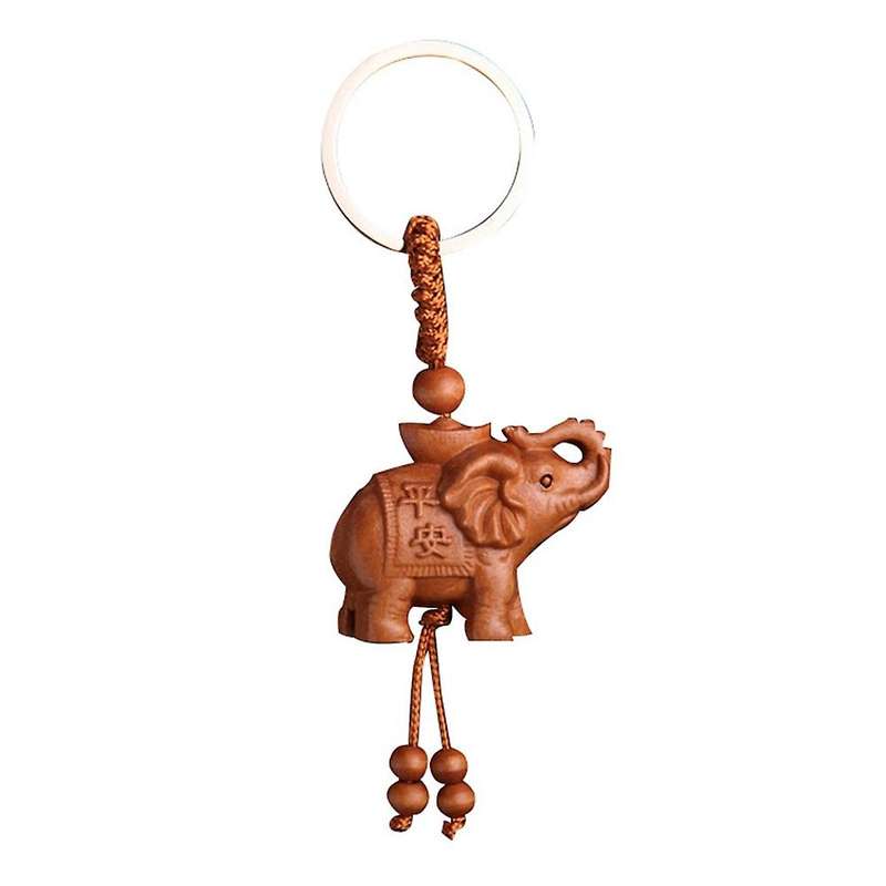 10pcs Women Men Lucky Wooden Elephant Carving Pendant Keychain