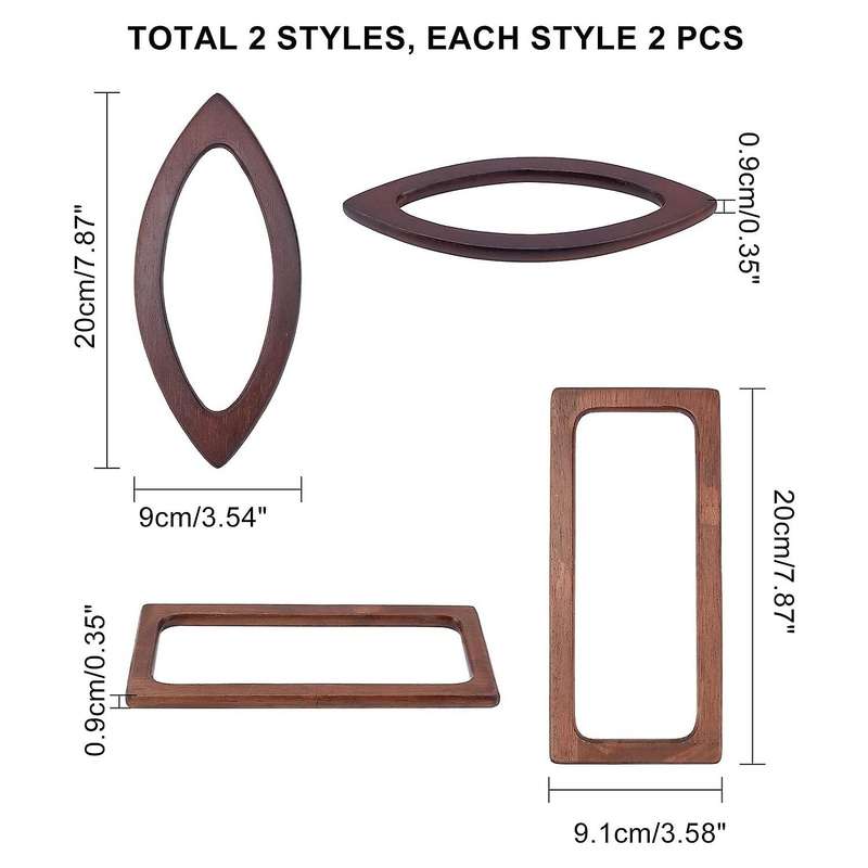 4pcs Oval Rectangle Wooden Handle Replacement for Handbag Crafting