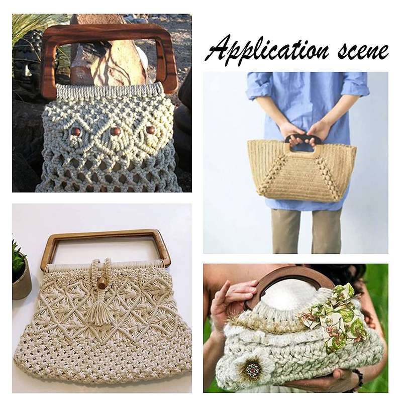 4pcs Oval Rectangle Wooden Handle Replacement for Handbag Crafting