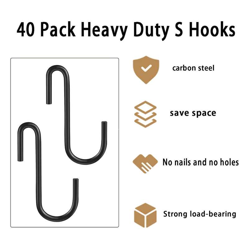 40 Pack S Shaped Hooks, Metal Hanging Hangers for Kitchen Bathroom