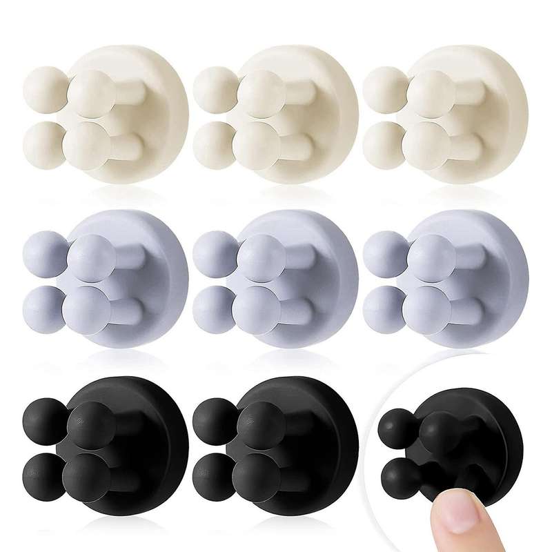 9pcs Adhesive Hooks Plug Cable Utility Hook for Bathroom Kitchen