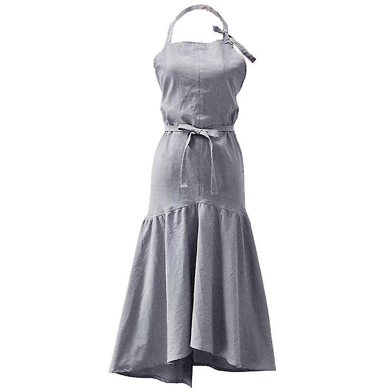 Cotton/linen Blend Tie Apron Women's Dress Girl (gray, Adjustable)