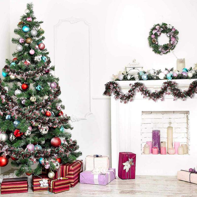 39.4 Ft Christmas Tinsel Garland Mixed Color Metallic Twist Garland