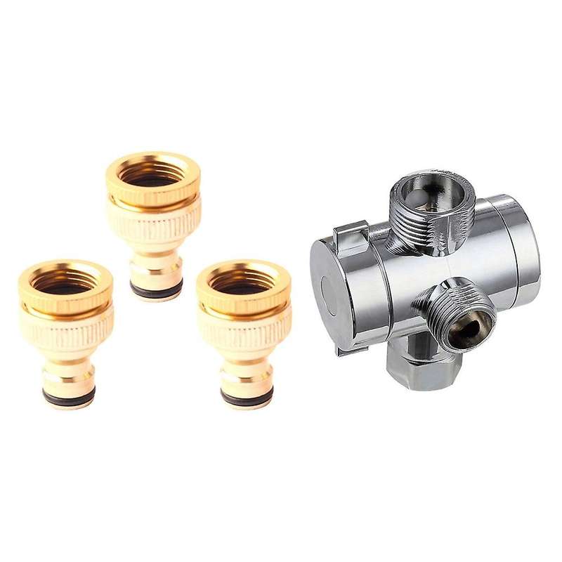 Abs Chrome 3 Way Diverter Hose Fitting T Shape Adapter Connector