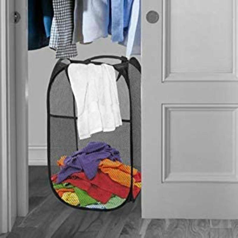 Pop-up Laundry Basket (2 Pcs) Foldable Pop-up with Handle(black)