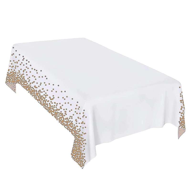 3 Pcs Disposable Plastic Rectangle Gold Dot Tablecloths White