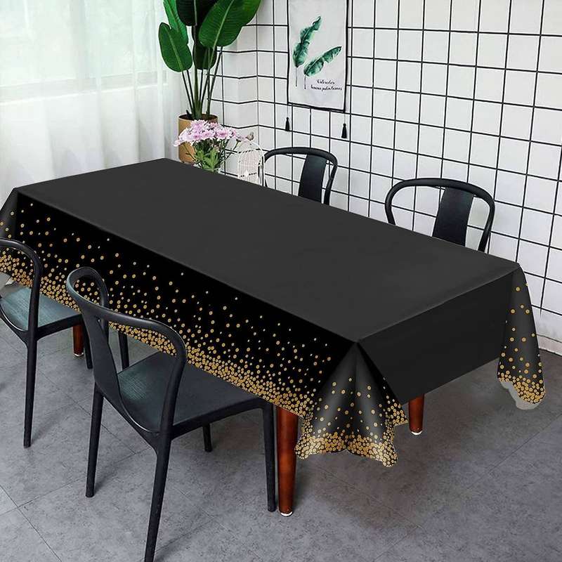 3 Pcs Disposable Plastic Rectangle Gold Dot Tablecloths White