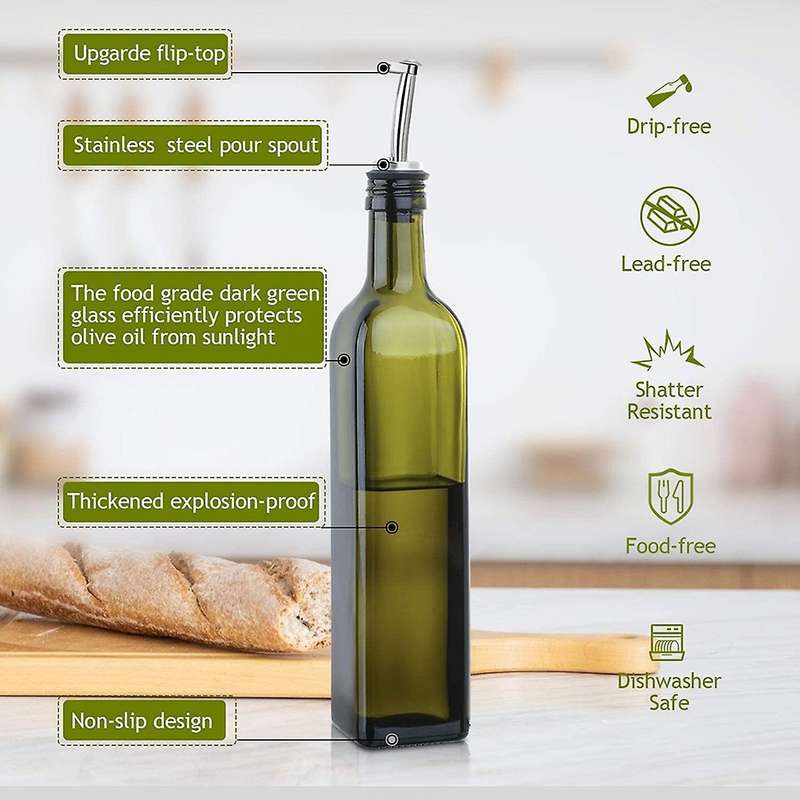 Glass Olive Oil Bottle-500 Ml Green Oil and Vinegar Bottle