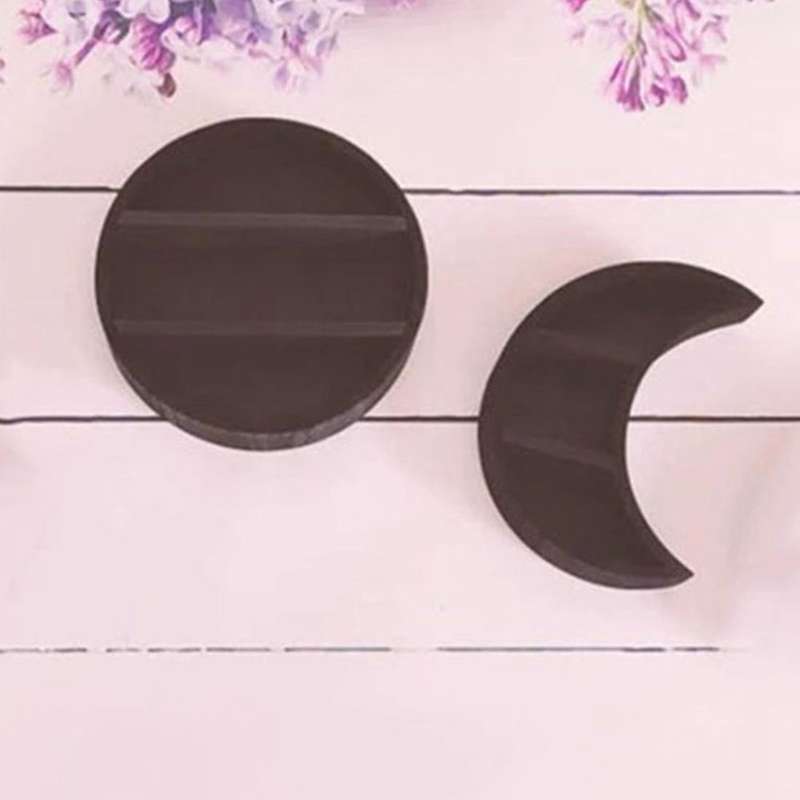 Wooden Moon Wall Decor Crystal Display Shelves Crescent Oil Rack B