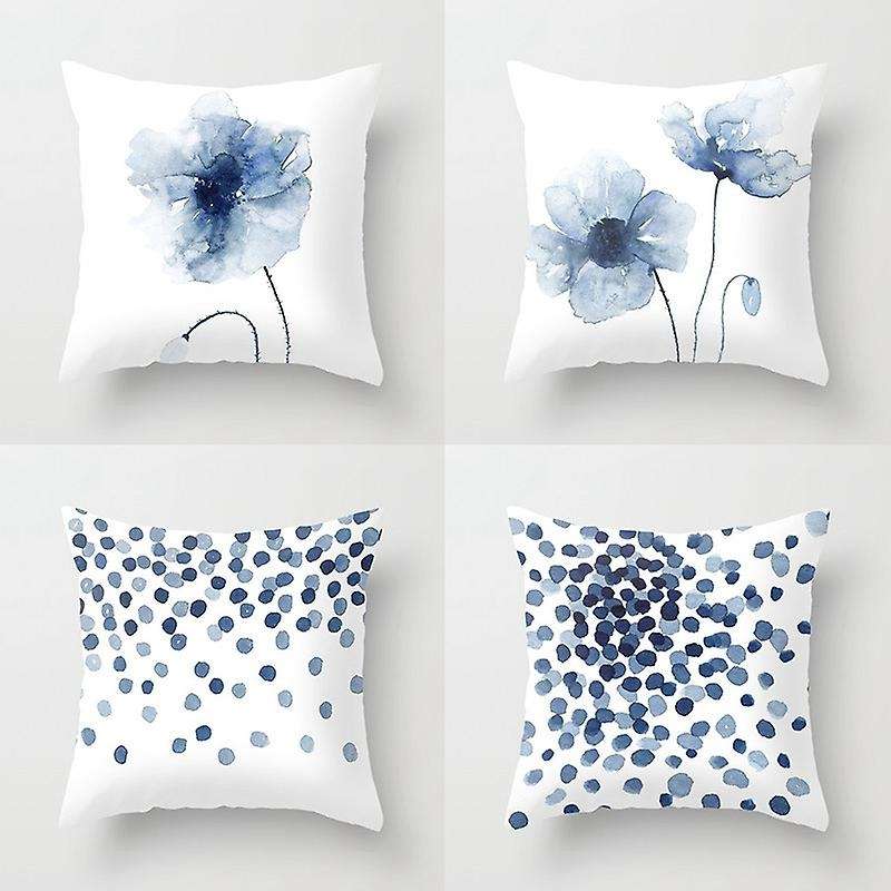 4pcs Nordic Style Blue Flower Pillowcase Peach Skin Velvet 45x45cm