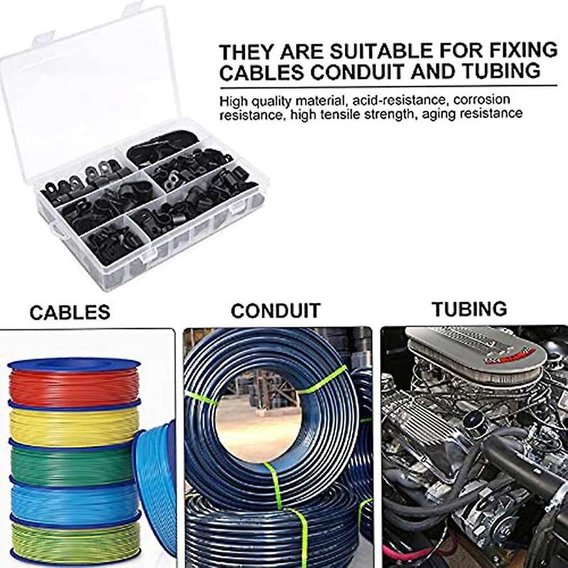200pcs R-type P-type Cable Clamps Nylon Wire Clip Assortment Kit