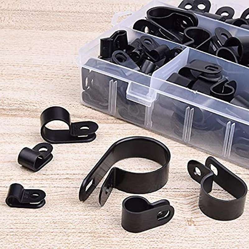 200pcs R-type P-type Cable Clamps Nylon Wire Clip Assortment Kit