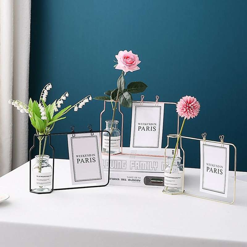 Creative Iron Photo Frame Vase Hydroponic Vase Home Decor, Gold
