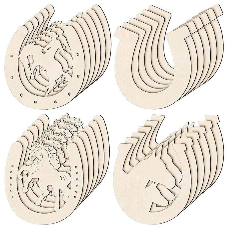 48 Pcs Horseshoe Shape Wood Cutouts for Crafts Wooden Horseshoes