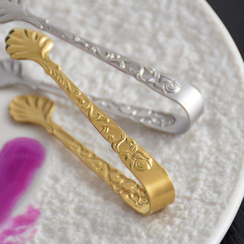 6 Pcs Vintage Rose Relief Ice Square Clips Sugar Tongs Kitchen Silver