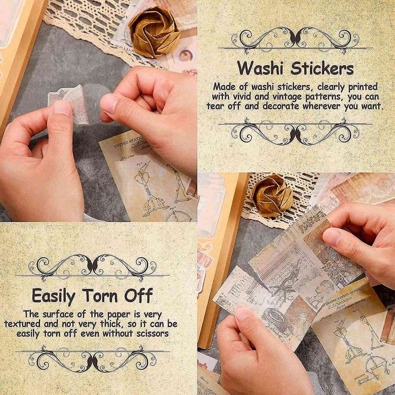 520 Pcs Vintage Journaling Scrapbooking Supplies Transparent Stickers