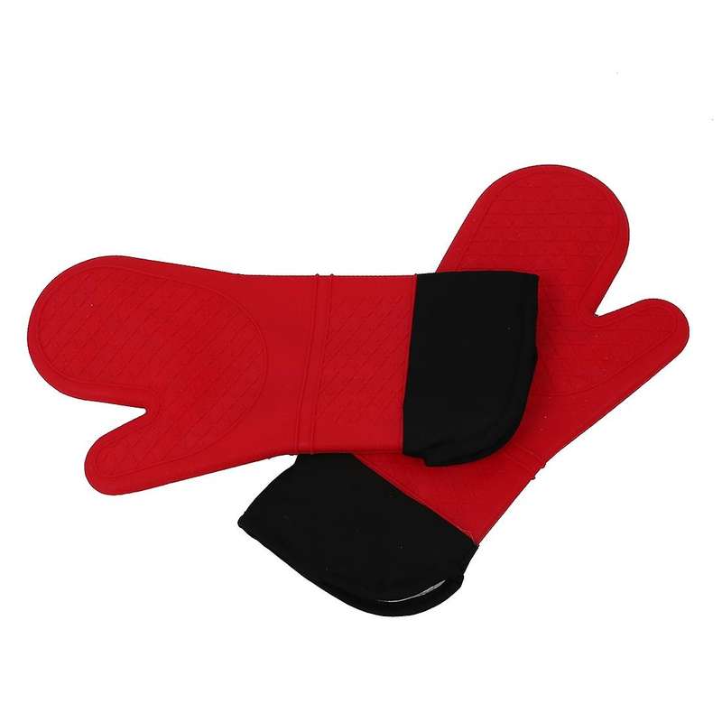 2pcs Red Silicone Mitt Potholder with Extra Long Canvas Stitching