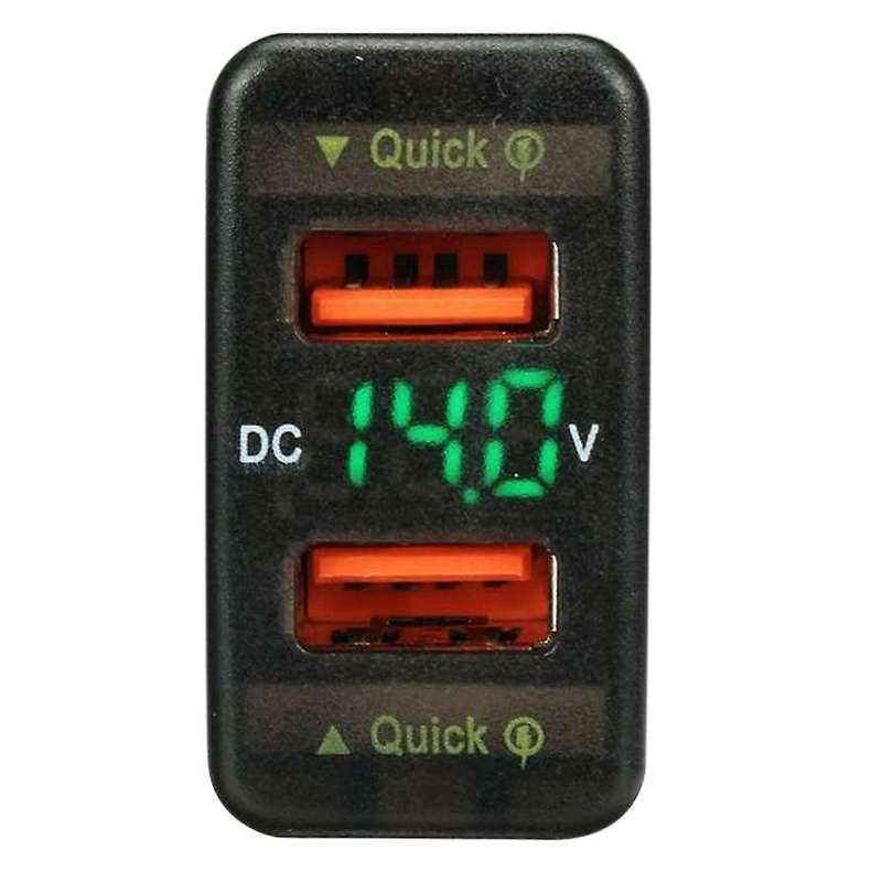 36w Car Fast Charger Qc3.0 Adapter Dual Usb Adapter Digital Green