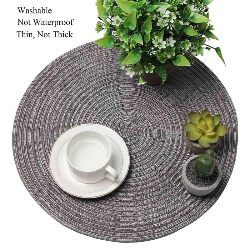 Round Braided Placemats Set Of 6 for Kitchen Table 15 Inch(dark Gray)