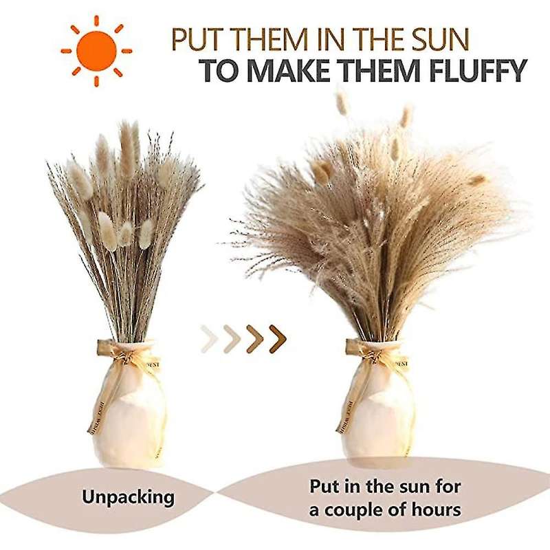 60pcs Pampas Grass - Natural Hay Bouquets for Bohemian Home Decor
