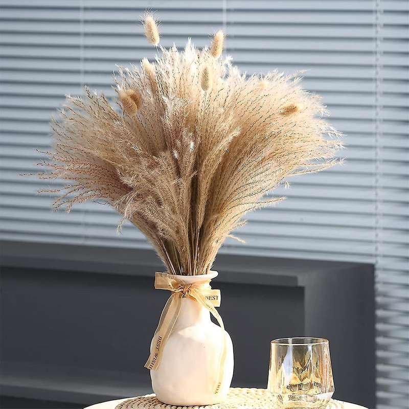 60pcs Pampas Grass - Natural Hay Bouquets for Bohemian Home Decor