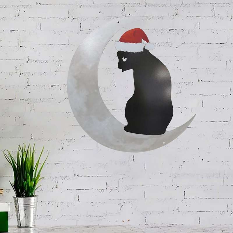Black Cat Moon Hanging Metal Sign Hanging Pendant Christmas Decor A