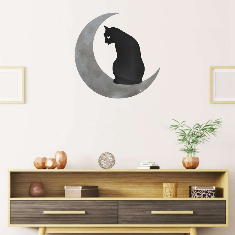 Black Cat Moon Hanging Metal Sign Hanging Pendant Christmas Decor A