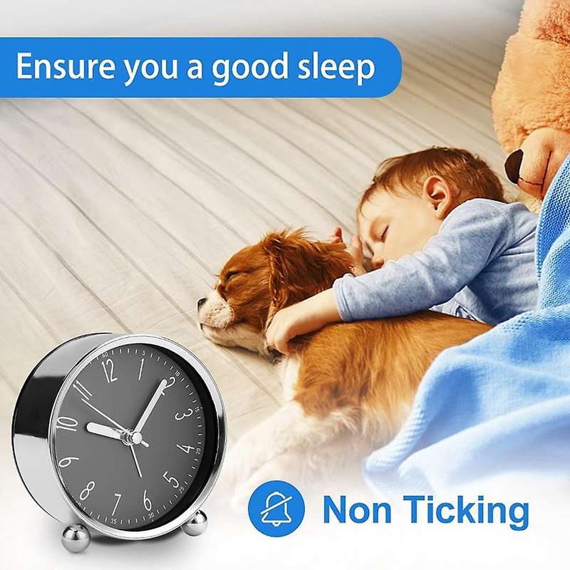 Non Ticking Alarm Clock,4 Inch Silent Bedside Clock for Sleepers