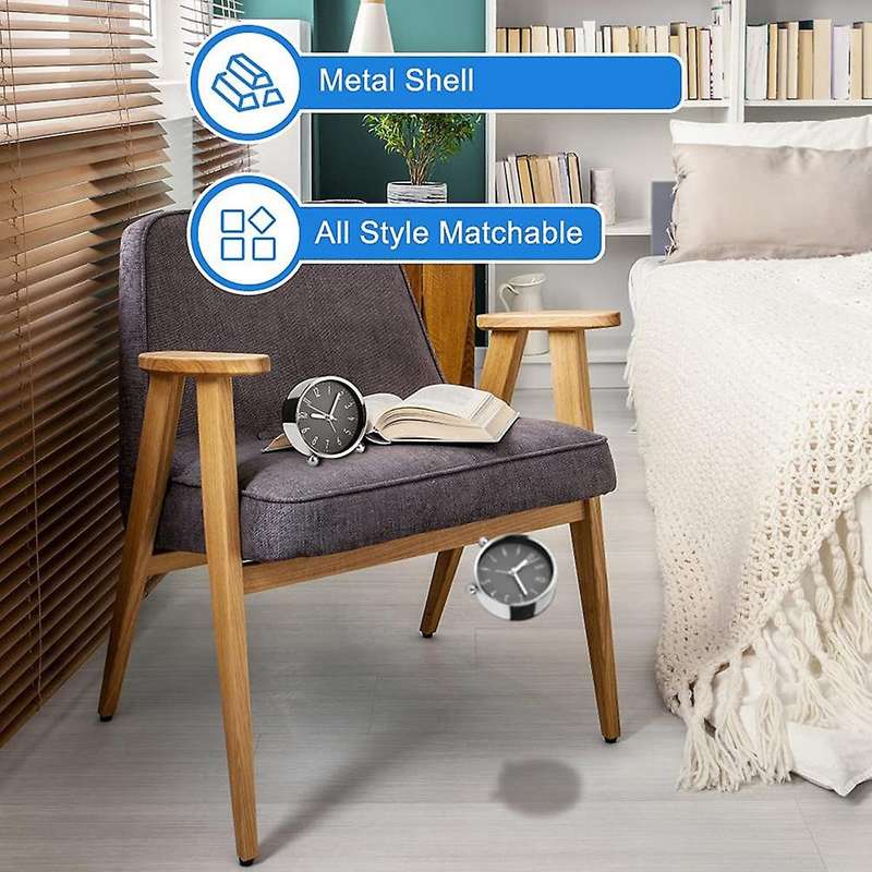 Non Ticking Alarm Clock,4 Inch Silent Bedside Clock for Sleepers