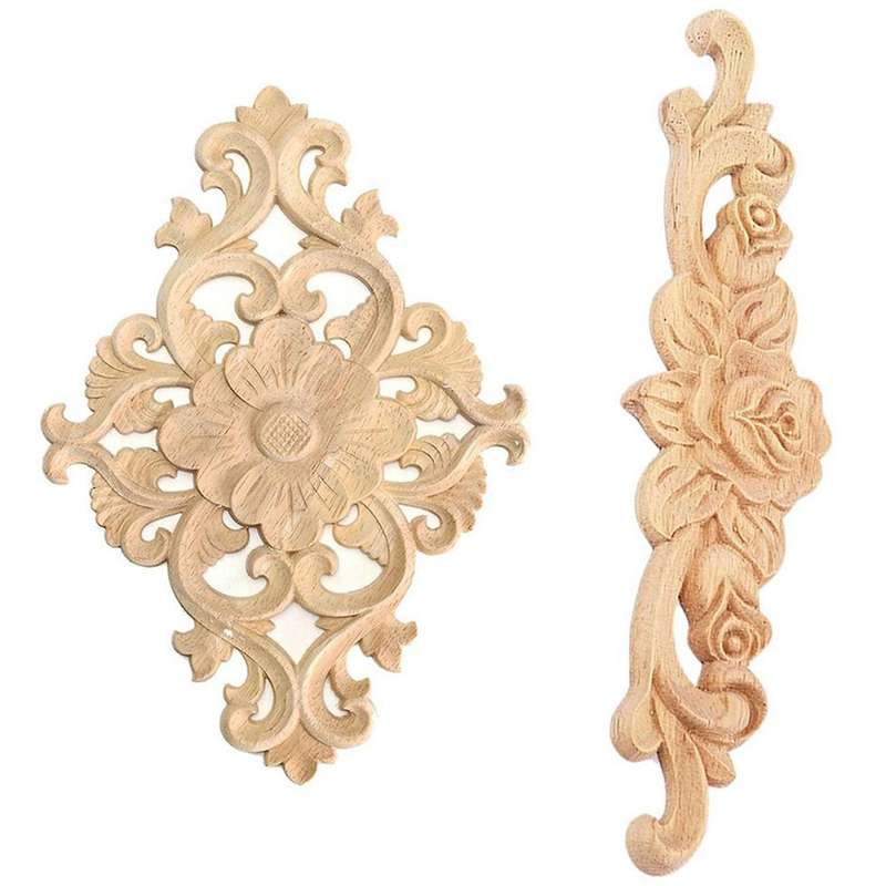 21 X 15cm Wood Carved Unpainted Onlay Applique 2pcs