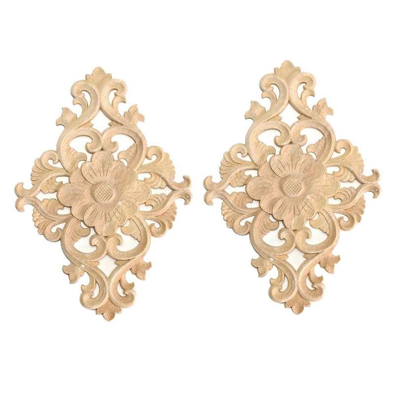 21 X 15cm Wood Carved Unpainted Onlay Applique 2pcs