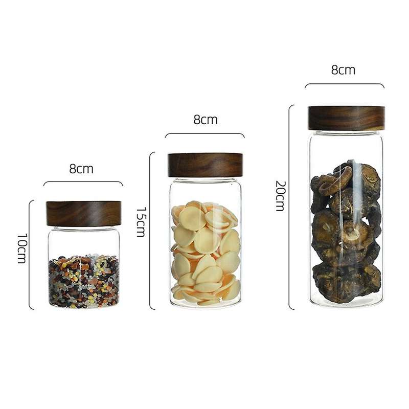 Wood Lid Glass Airtight Canister Food Sealed Grounds Candy Jars B