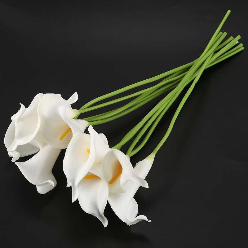 Calla Lily Bridal Wedding Bouquet 10 Head Latex Real Touch Kc51 White