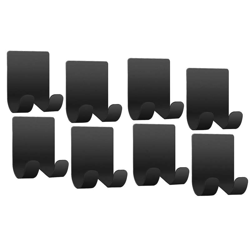 8 Pcs Self-adhesive Hooks Stainless Steel for Bathroom Plug,black