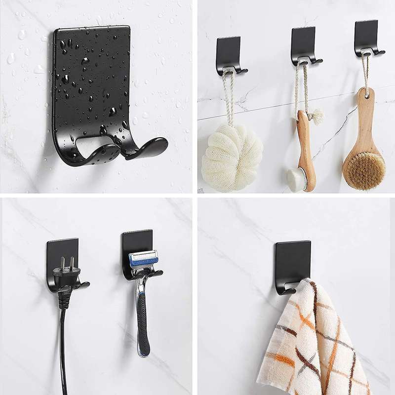 8 Pcs Self-adhesive Hooks Stainless Steel for Bathroom Plug,black