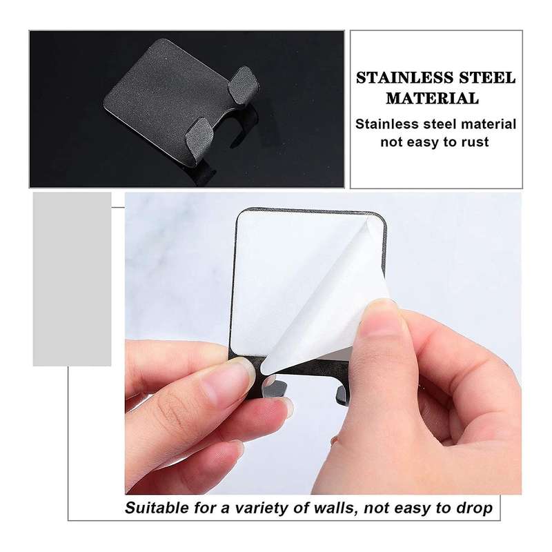 8 Pcs Self-adhesive Hooks Stainless Steel for Bathroom Plug,black